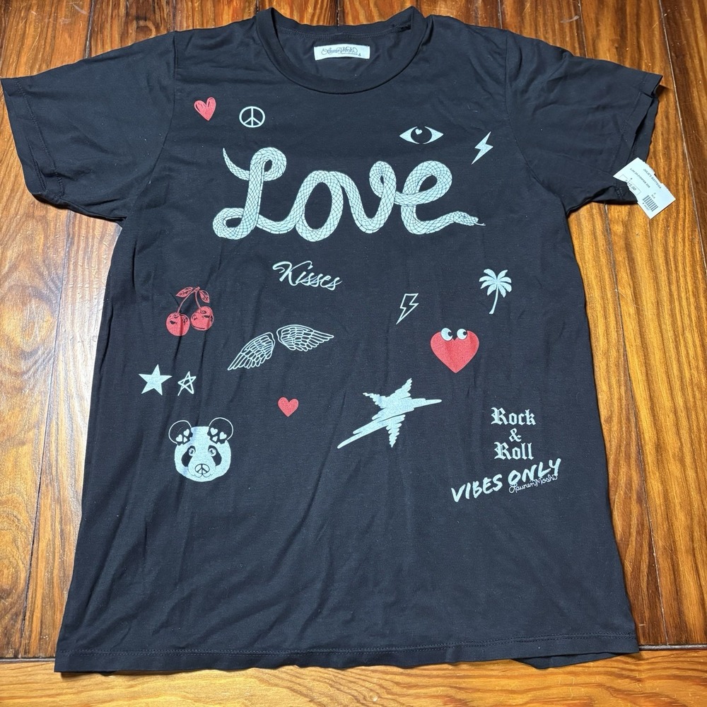Lauren Moshi Snake Love Elements Boyfriend Tee in Black New Sz S A1167